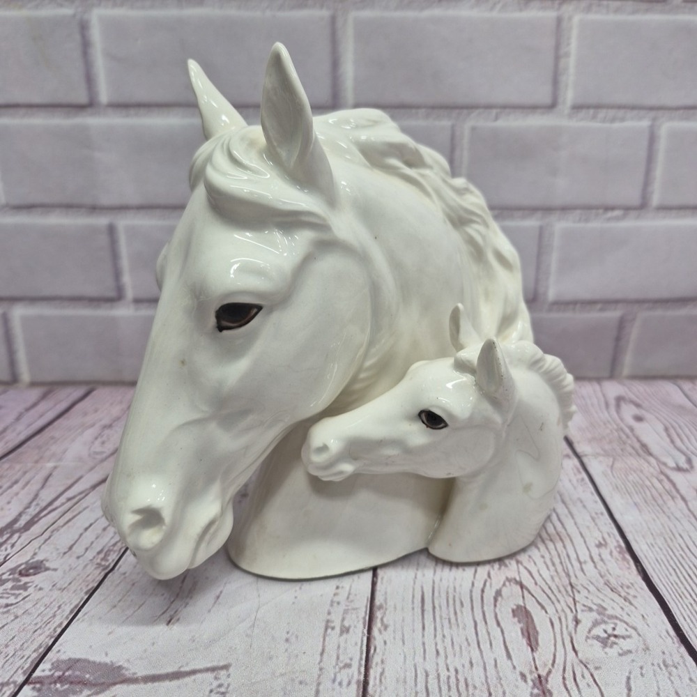 Vintage Napcoware Japan Ceramic White Horse & Fowl Mare Bookend